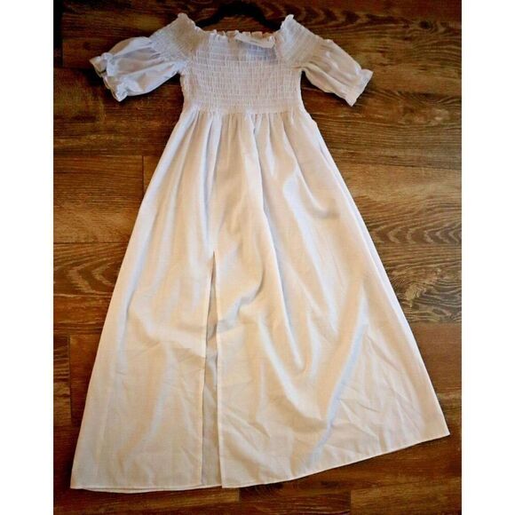 Ava + Esme Women's Sz 8 White Off The Shoulder Puff Sleeve Shirred Maxi Dress - Picture 6 of 10